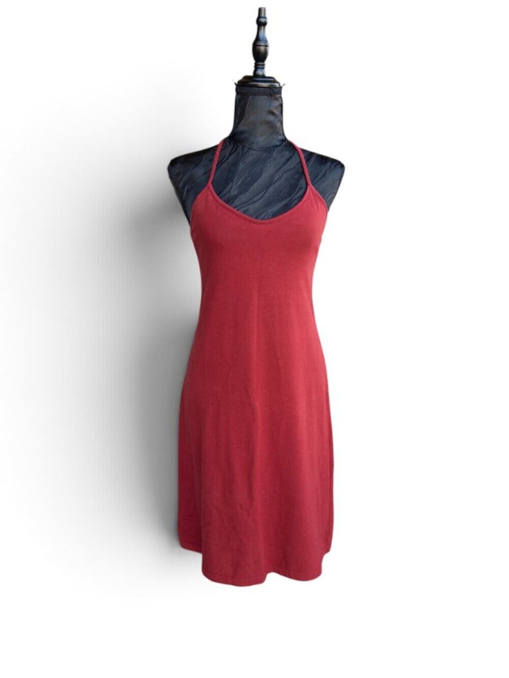 Vintage 90s Old Navy Y2K Burgundy Beaded Tie Halter Dress S